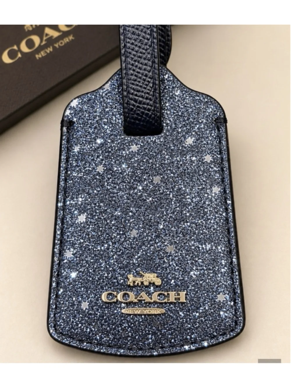 Coach Blue Star Glitter Luggage Tag Travel Bag ID Charm NWOT